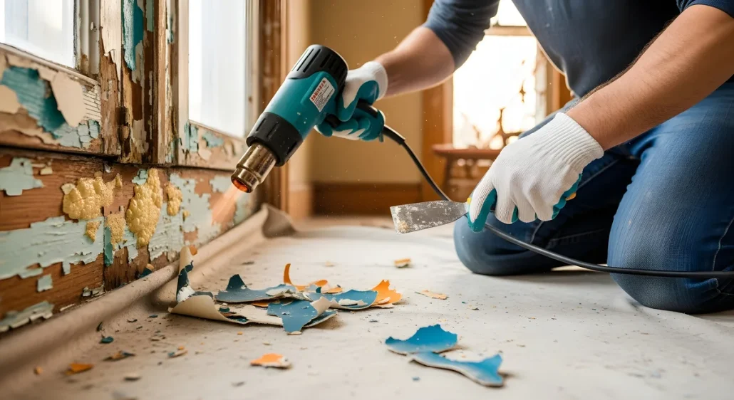 نمایش پاک کردن رنگ چوب با سشوار صنعتی