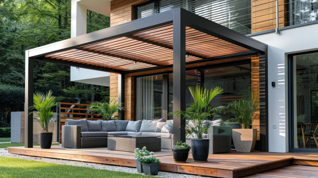 نمایش یک آلاچیق چوبی در فظای باز