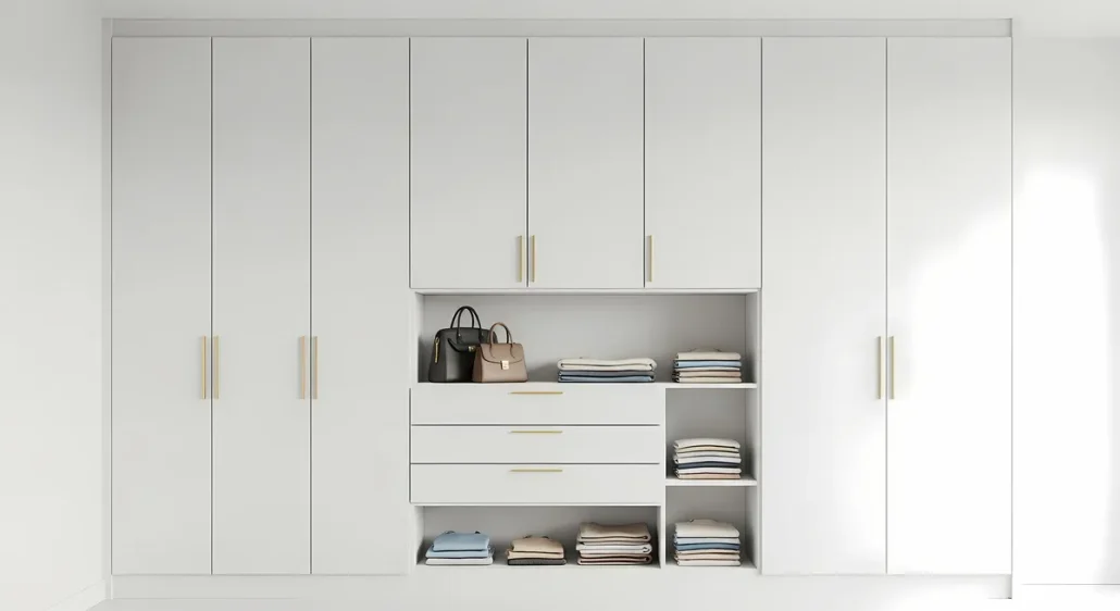 کمد دیواری نئو کلاسیک مدررن سفید با فایل کتاب خونه و کیف دستی