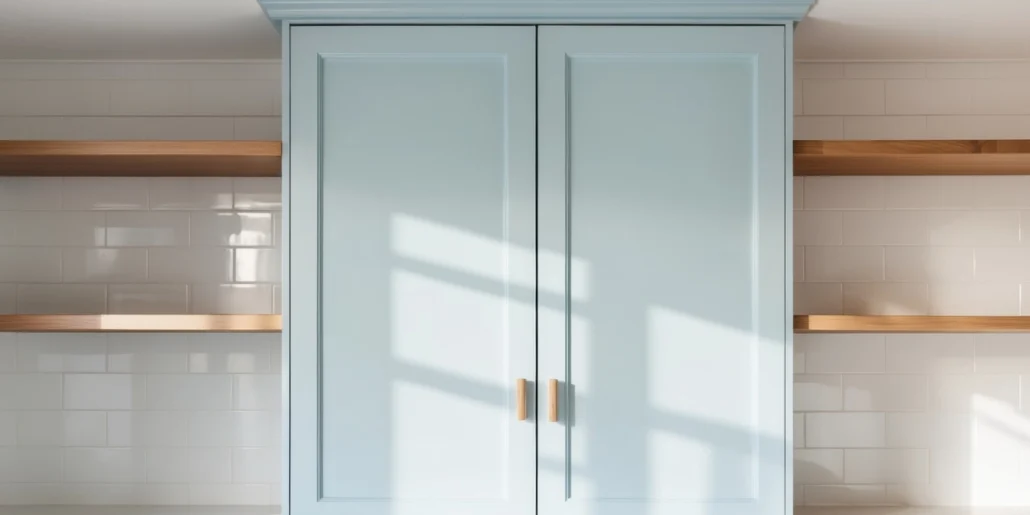 نمایش رنگ پلی اورتان آبی روی یک کابینت